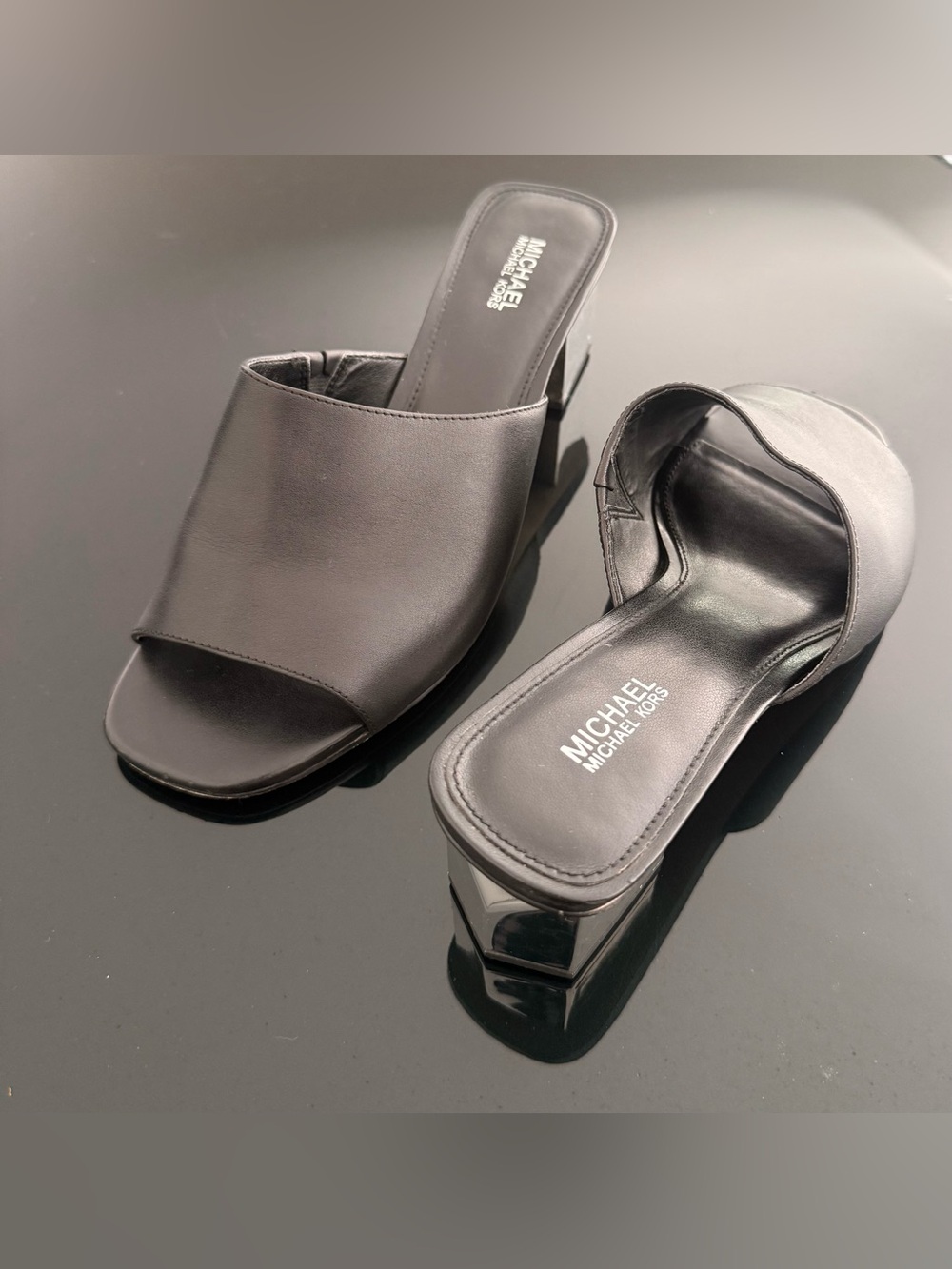 Michael Kors Black Open-Toe Leather Mules. Gently used, like new.
